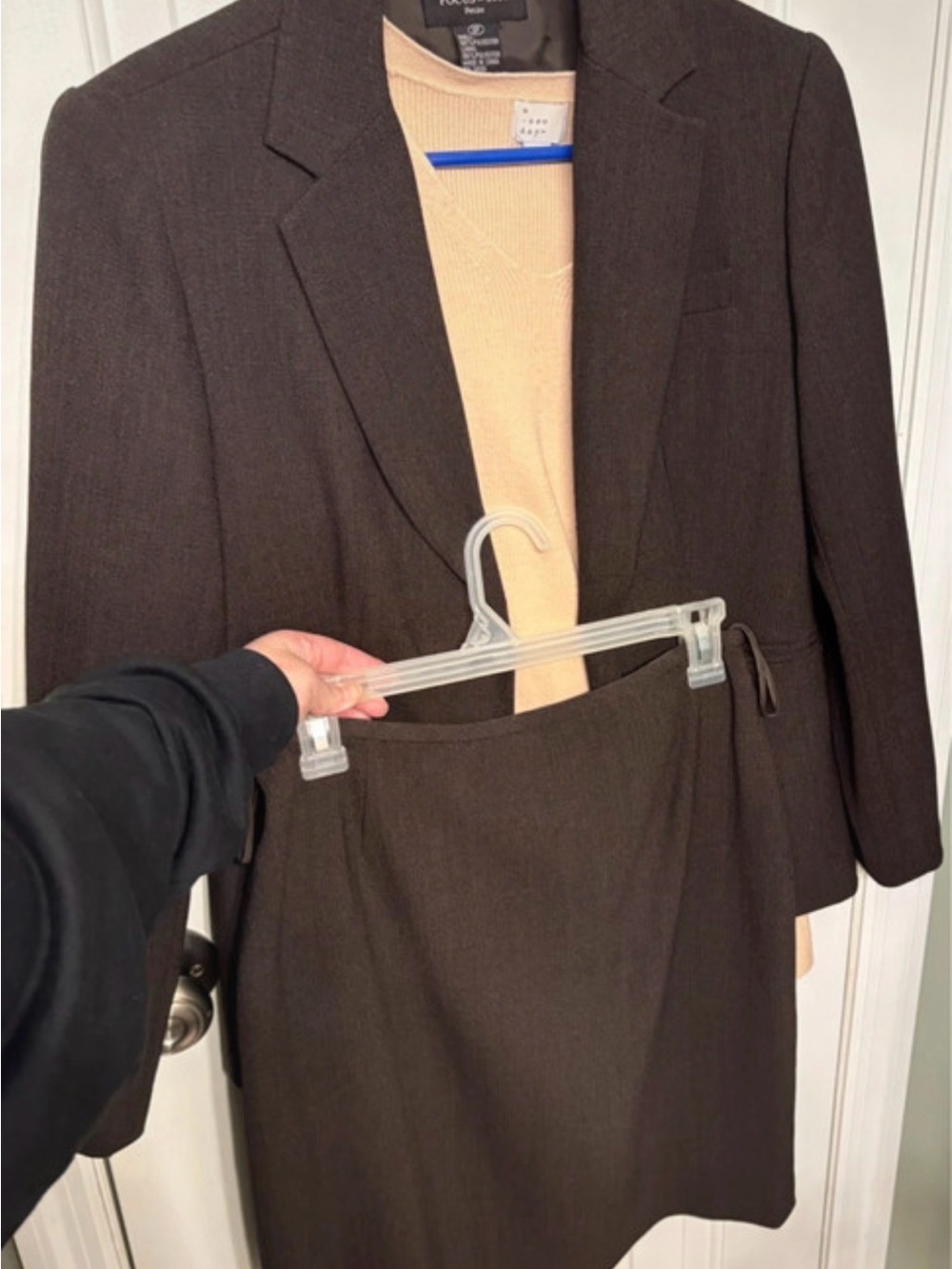 Brown Women's Three-Piece Suit Jacket, Pant & Skirt Set